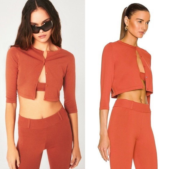 MIAOU Kendall Jenner Knit Button Front 3/4 Sleeves Cropped Cardigan Sweater S - Picture 5 of 13